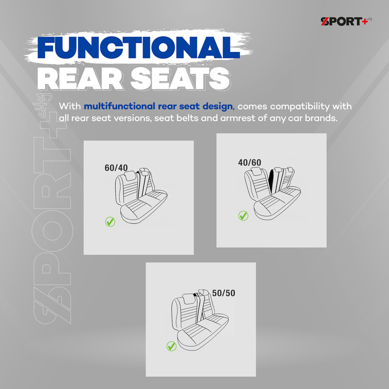 Universal Fabric 'CityBug' Seat cover set 'Sport Plus' Black/Blue - 9-pieces -  Side-Airbags