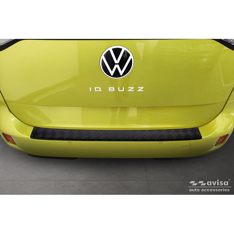 Matt Black Aluminum Rear bumper protector  Volkswagen ID. Buzz + Cargo 2022- 'Riffled Plate'