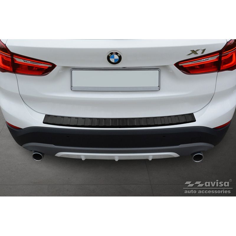 Matt Black Stainless Steel Rear bumper protector  BMW X1 (F48) 2015-2022 'Ribs'