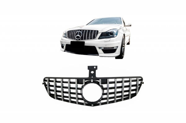 Grill Mercedes C-klasse W204 S204 GT Look Panamericanan Chroom Zwart