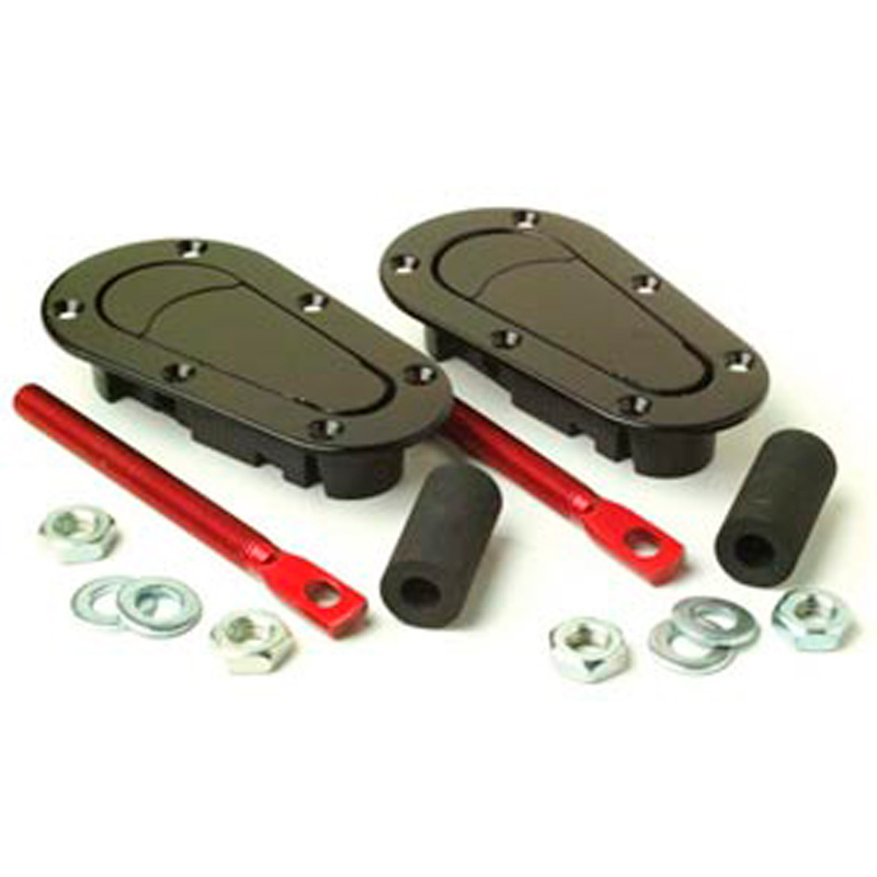 Set universal Racing Plus Flush bonnet hooks/pins - black + red aluminum pins