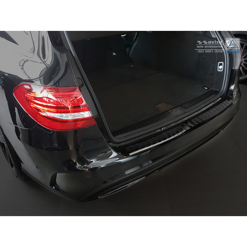 Zwart RVS Achterbumperprotector  Mercedes C-Klasse W205 Kombi 2014-2021 'Ribs'