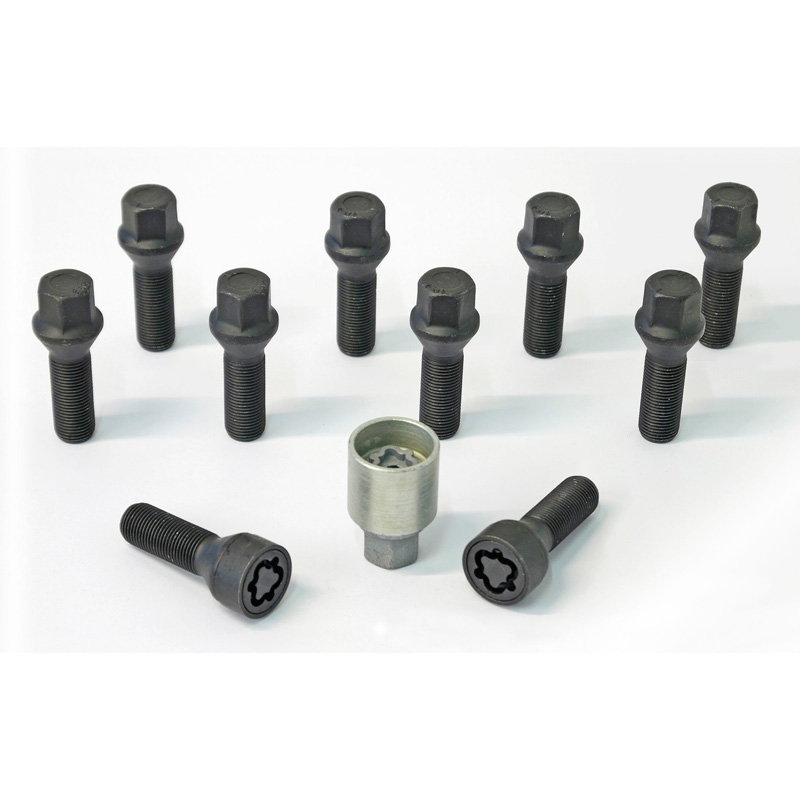H&R Wheel bolt Set Taper-Head M14x1.50 - Length 35mm - Black - 10 pcs. - incl. wheel-locks