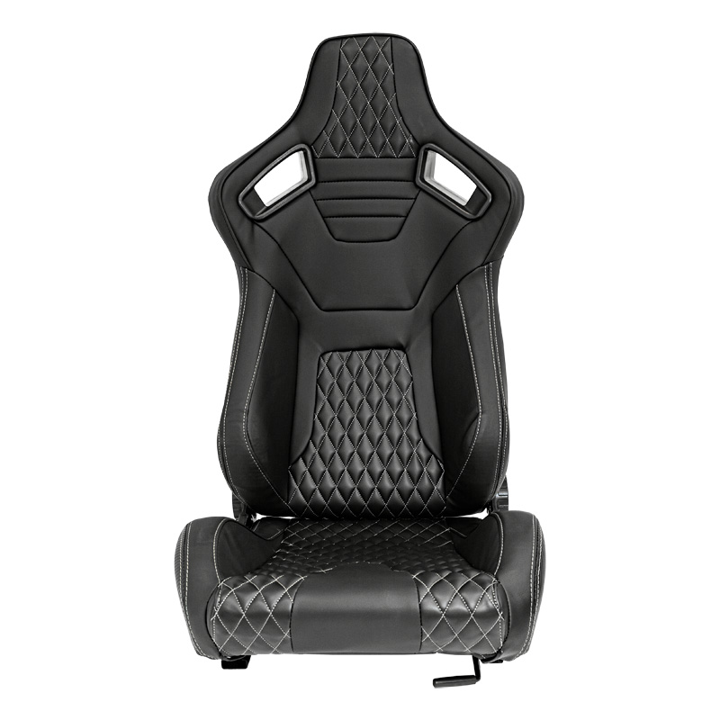 Sport seat 'AK' - Black Synthetic leather + SIlver stitching - Dual-side reclinable back-rest - incl. slides
