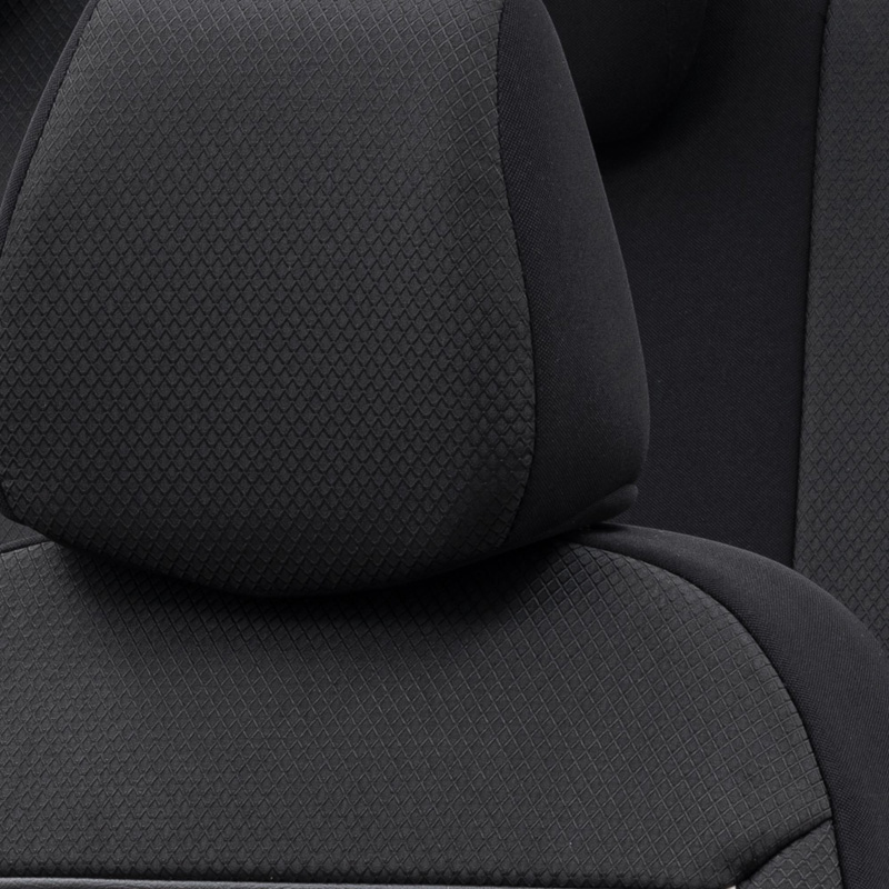 Universelle Stoff Sitzbezüge 'Prestige' Schwarz/Anthrazit + Weißes Rand - 11-Teilig- - passend für Side-Airbags