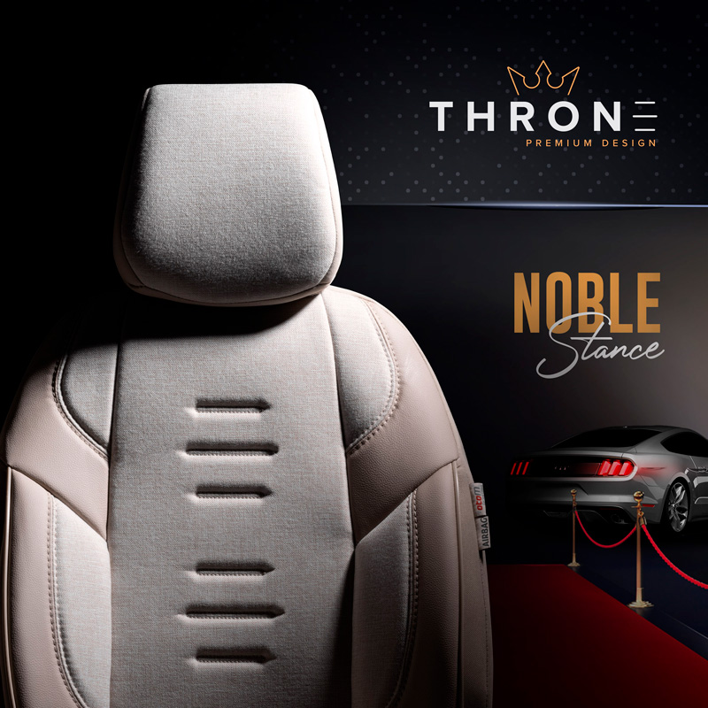 Universal Linen/Leather/Fabric Seat cover set 'Throne' Crème - 11-pieces -  Side-Airbags