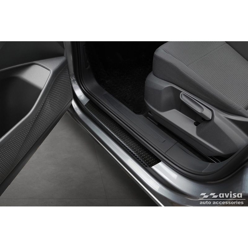 Aluminium door sill protectors 'Riffled Plate'  Volkswagen Caddy V 2020- - 2-pieces - Black