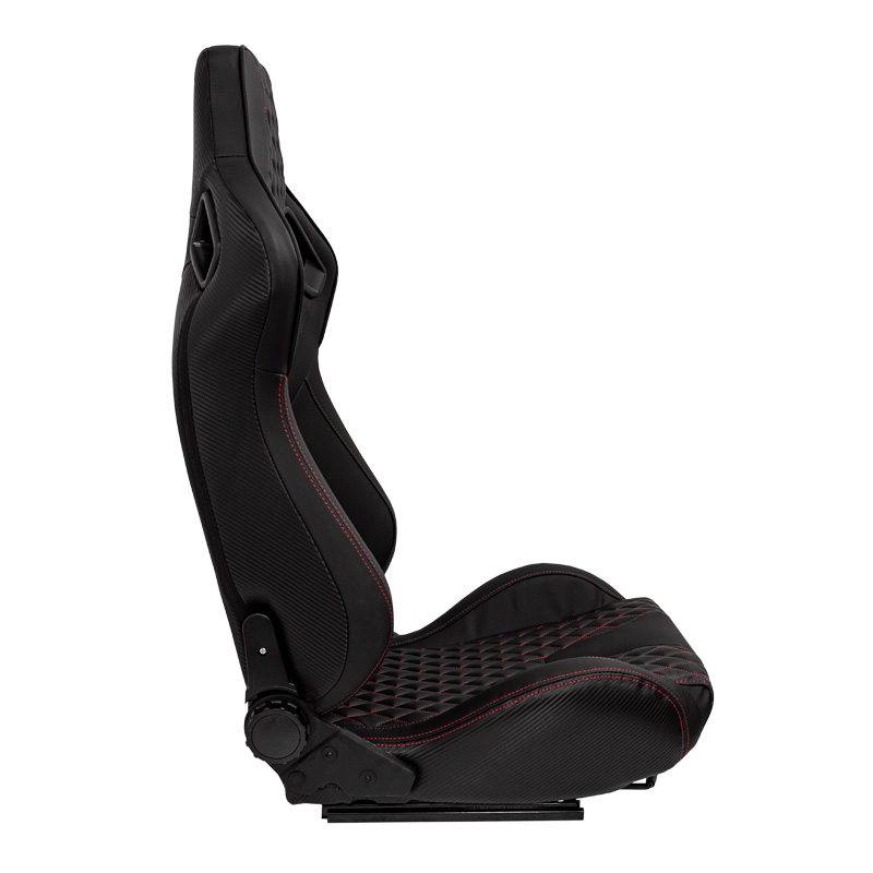 Sport seat 'AK' - Black Synthetic leather + Red stitching - Dual-side reclinable back-rest - incl. slides