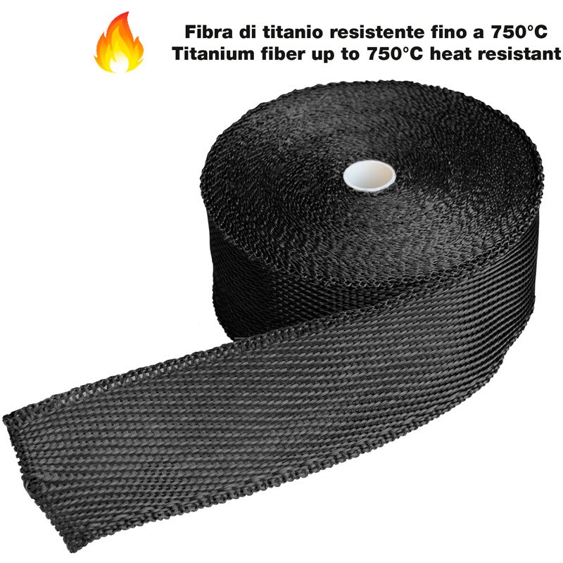 Simoni Racing Exhaust Heat-Insulating Wrapping Kit 1N - 15m x 5cm + 6 clamps < 750°C - Titanium Fibre