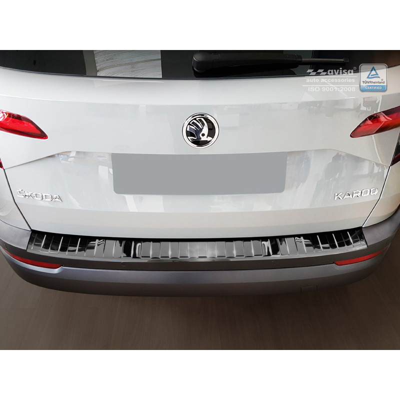 Black Mirror Stainless Steel Rear bumper protector  Skoda Karoq 2017-2022 'Ribs'