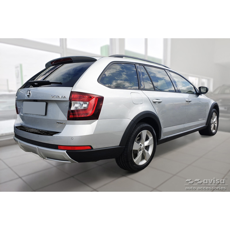 Black Stainless Steel Rear bumper protector  Skoda Octavia III Scout 2014-2020 'Ribs'