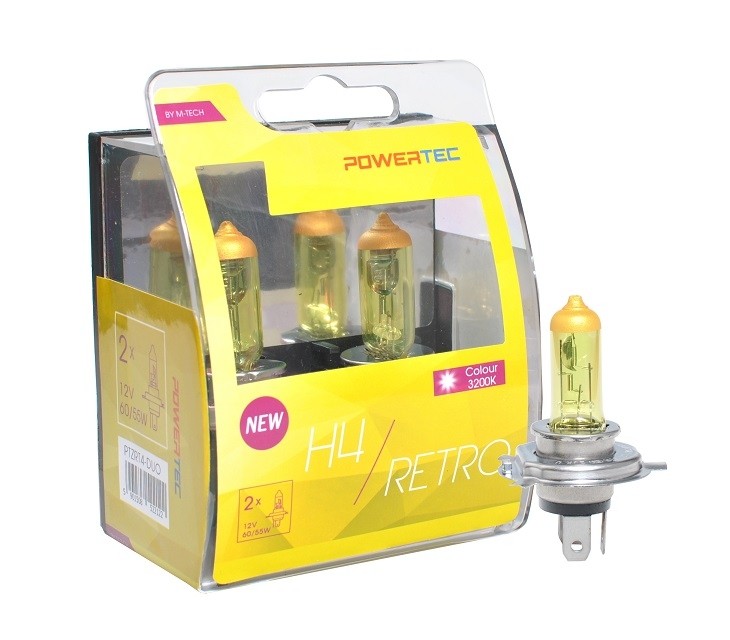 H4 lampen Geel 12V DUO 3200K Powertec Retro Yellow