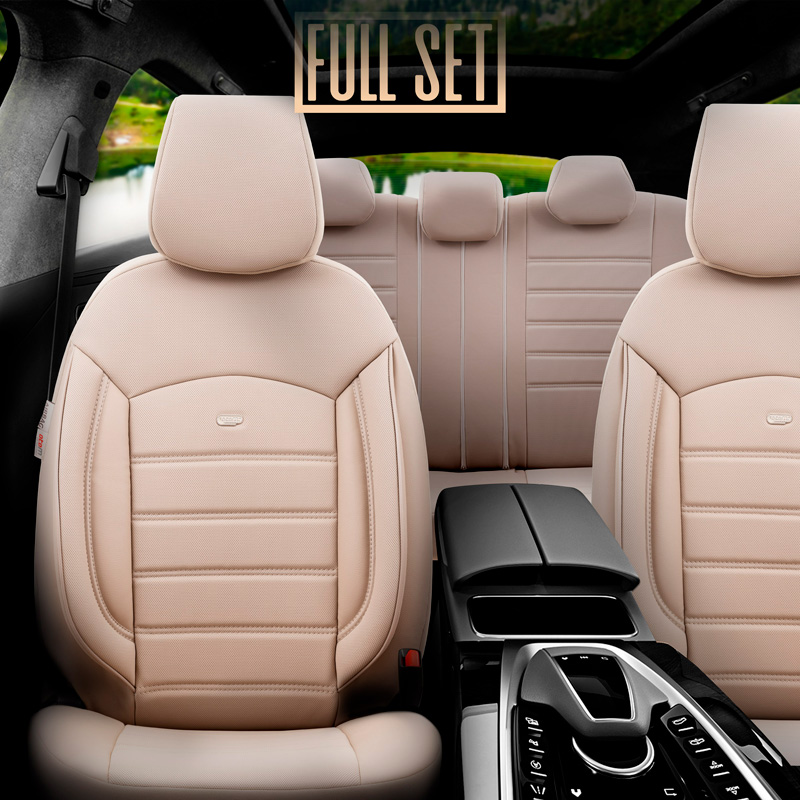 Universal Full-Leather Seat cover set 'Inspire' Crème - 11-pieces -  Side-Airbags