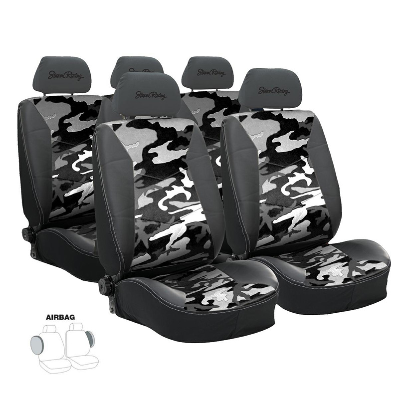 Simoni Racing Seat Cover Set Type G - White Camo/Black- Complete Set 11 pieces