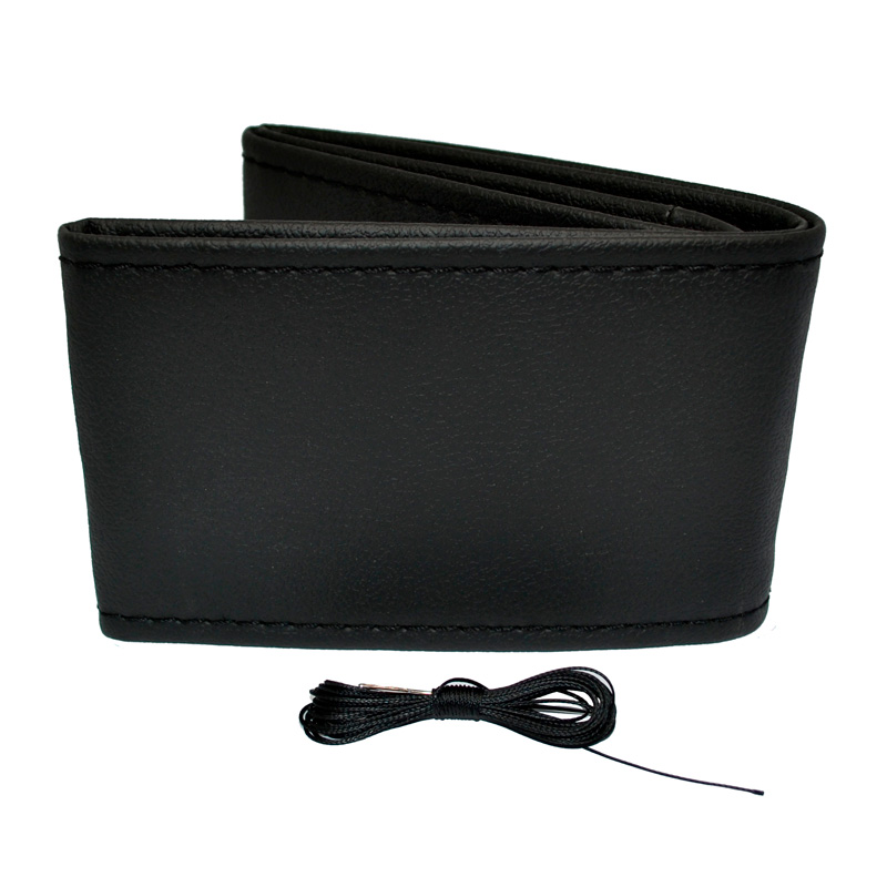 Universal steering wheel cover Classic - Black PVC leather + Black stitch (lace)