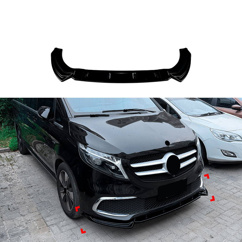 Front spoiler lip  Mercedes V-Class (W447) SE 2019-2023 (Glossy Black ABS)