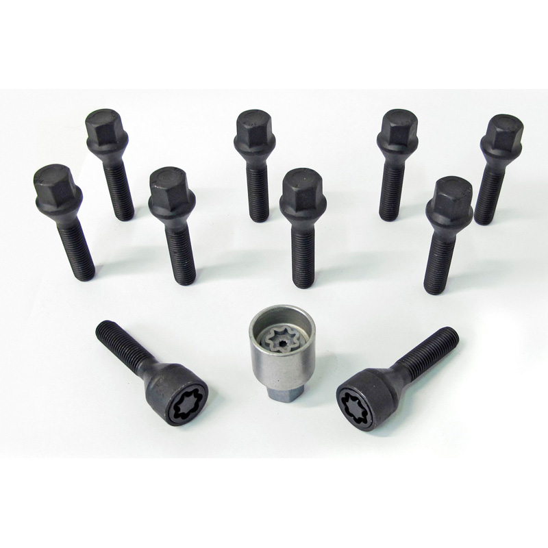 H&R Wheel bolt Set Taper-Head M12x1.50 - Length 40mm - Black - 10 pcs. - incl. wheel-locks