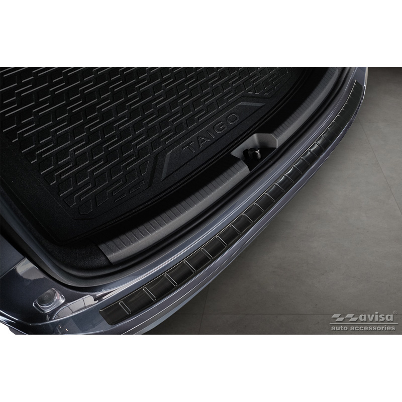 Black Stainless Steel Rear bumper protector  Volkswagen Taigo 2021- 'Ribs'