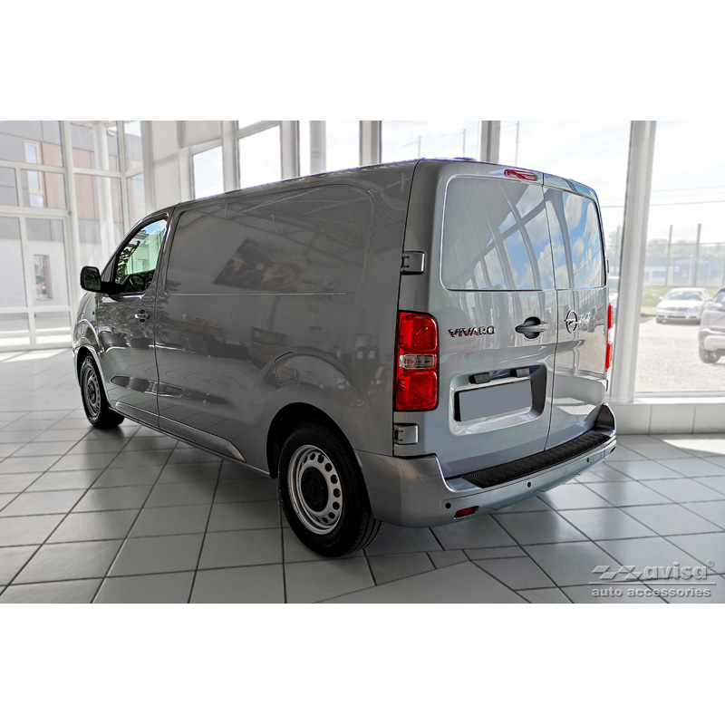 Matt Black Aluminum Rear bumper protector  Citroën Space Tourer & Jumpy 2016- / Peugeot Traveller & Expert 2016- / Toyota Proace Verso 2016- / Opel Vivaro & Zafira Life 2019- (models with painted bumper top) 'Riffled Plate'