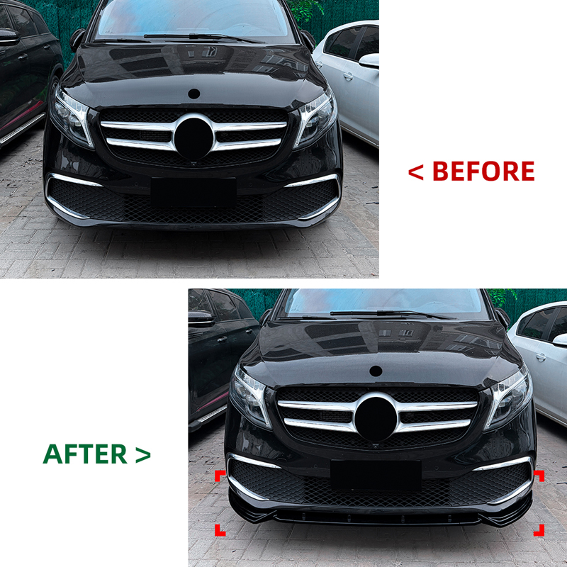 Front spoiler lip  Mercedes V-Class (W447) SE 2019-2023 (Glossy Black ABS)