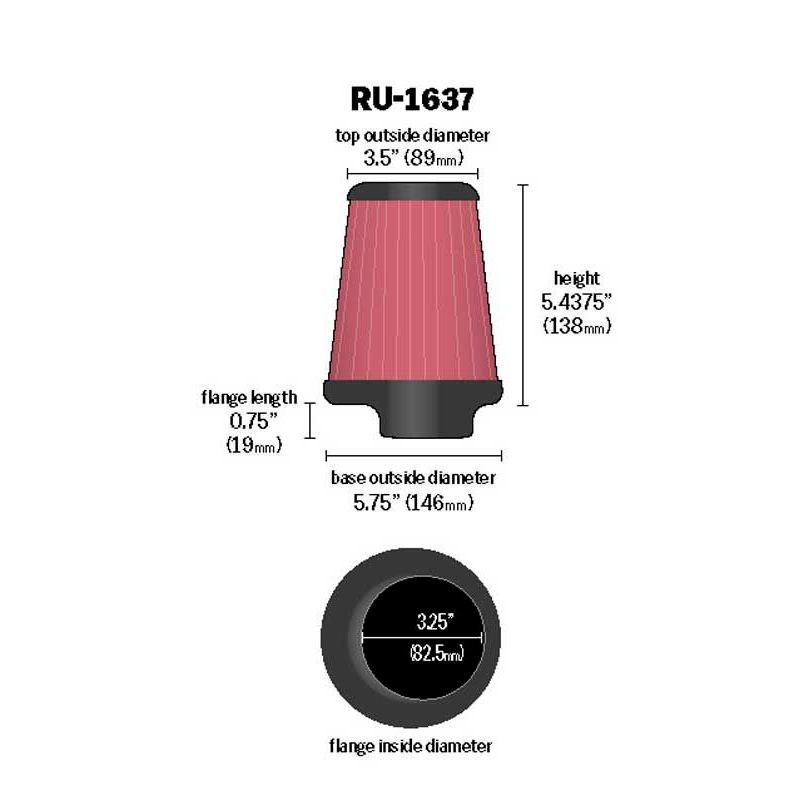 K&N Universal Conical Air Filter 83mm flange, 146mm base, 89mm top, 138mm height Extreme Duty (RU-1637)