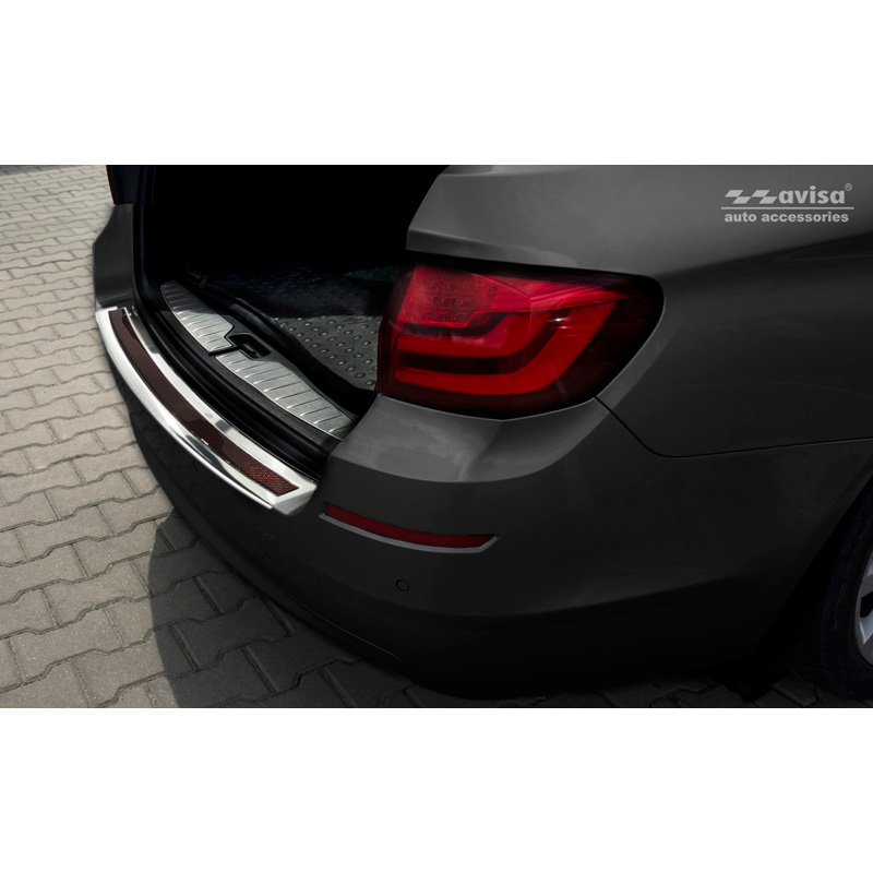 Stainless Steel Rear bumper protector 'Deluxe'  BMW 5-Series F11 Touring 2010-2016 Chrome/Red-Black Carbon