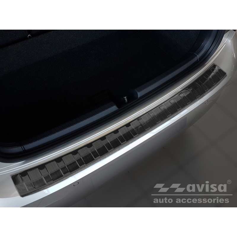 Black Stainless Steel Rear bumper protector  Volkswagen Polo VI 5-doors 2017-2021 & Facelift 2021- 'Ribs'