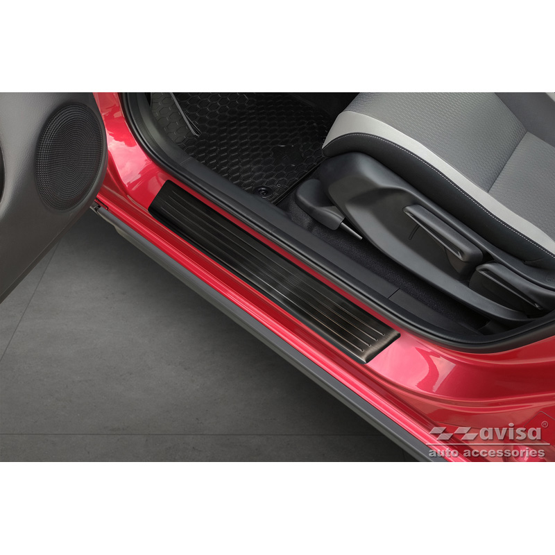 Black Inox door sill protectors  Honda Jazz Crosstar 2020- 'Lines' - 4-pieces
