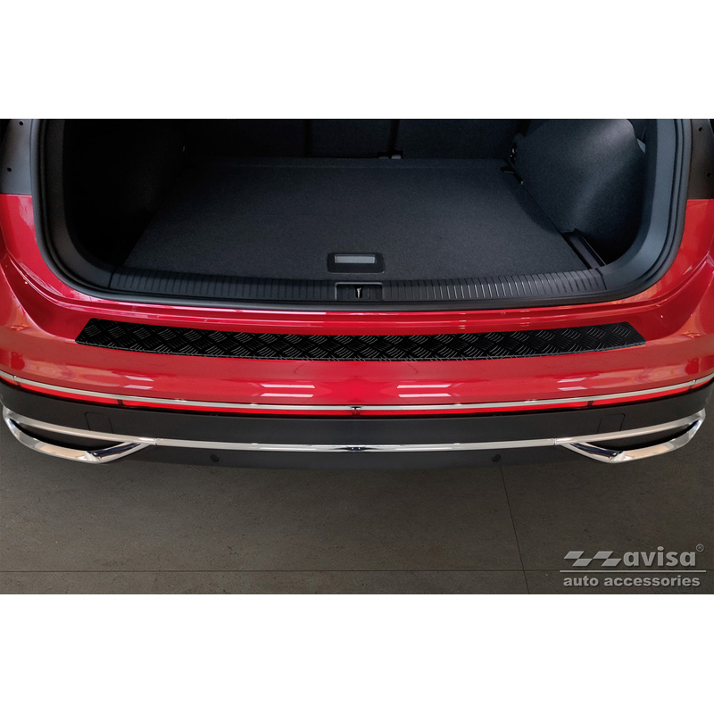 Matt Black Aluminum Rear bumper protector  Volkswagen Tiguan II incl. Allspace & R-Line 2016-2020 & FL 2020-2024 'Riffled Plate'
