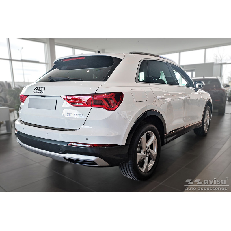Black Stainless Steel Rear bumper protector  Audi Q3 II 2019- incl. S-Line 'Ribs'