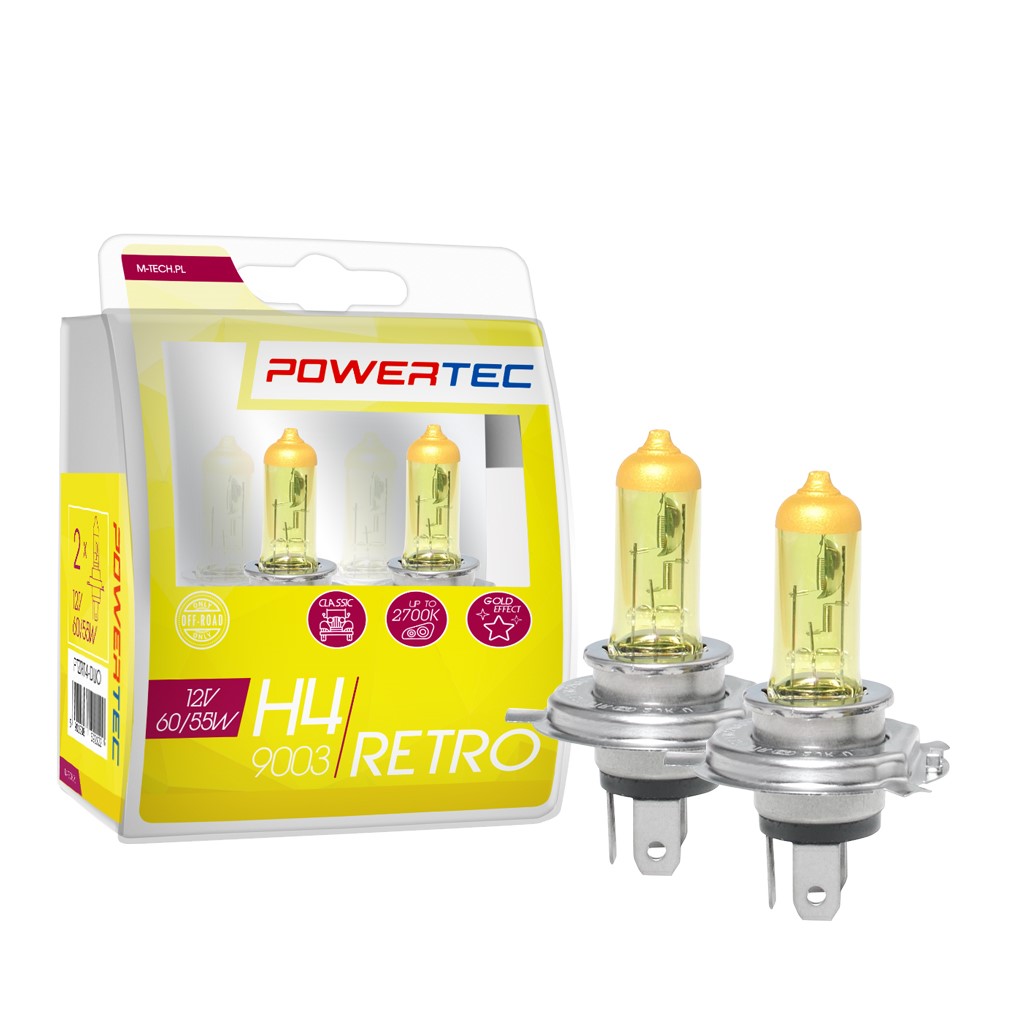 H4 lampen Geel 12V DUO 3200K Powertec Retro Yellow