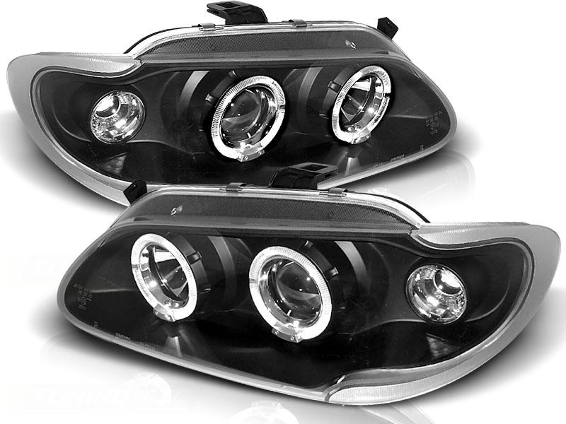 Koplampen Renault Megane Coupe 96-99 Black+HaloRim