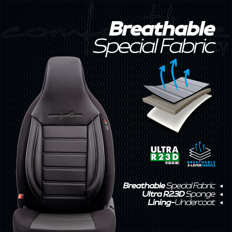 Universelle Leder/Stoff 'CityBug' Sitzbezüge 'Comfortline' Schwarz/Grau - 9-Teilig- - passend für Side-Airbags