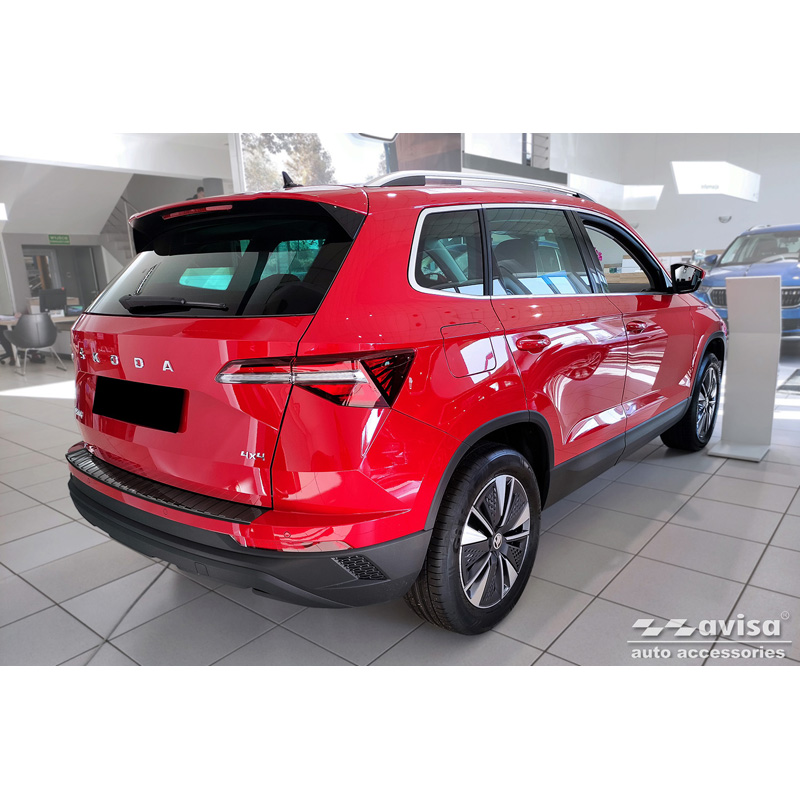 Black Mirror Stainless Steel Rear bumper protector  Skoda Karoq Facelift incl. Sportline 2022- 'Ribs'
