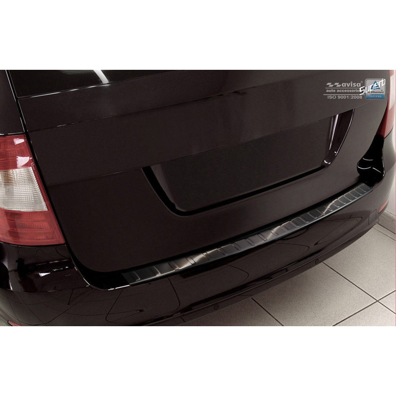 Zwart RVS Achterbumperprotector  Skoda Superb Kombi 2009-2013 'Ribs'