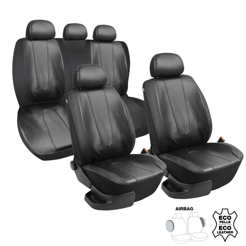 Simoni Racing Seat Cover Set Type B - Black Ecoleather - Complete Set 11 pieces