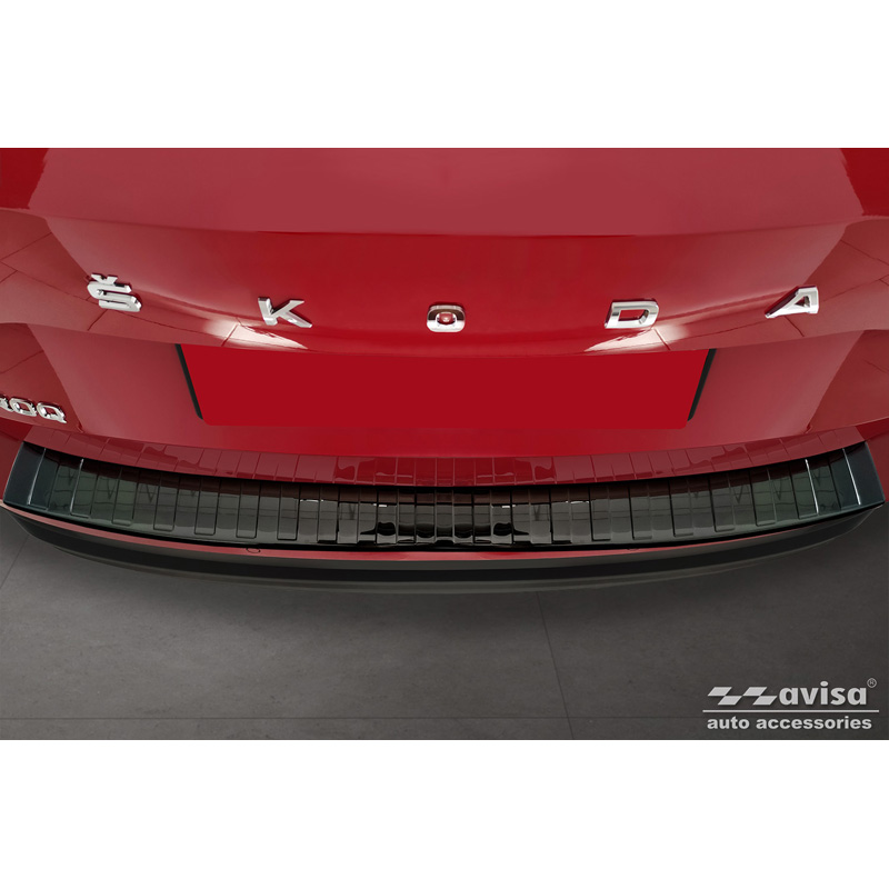 Black Mirror Stainless Steel Rear bumper protector  Skoda Karoq Facelift incl. Sportline 2022- 'Ribs'