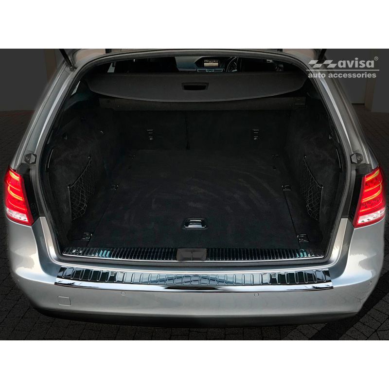 Black Mirror Stainless Steel Rear bumper protector  Mercedes E-Class W212 Kombi 2013-2016 'Ribs'
