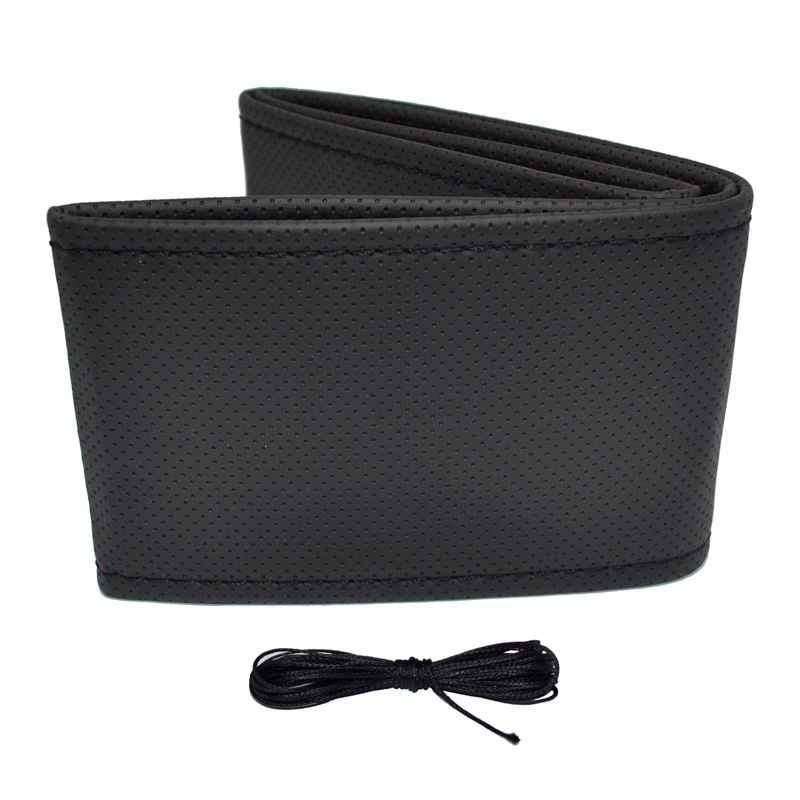 Universal steering wheel cover Classic - Black punched PVC leather + Black stitch (lace)