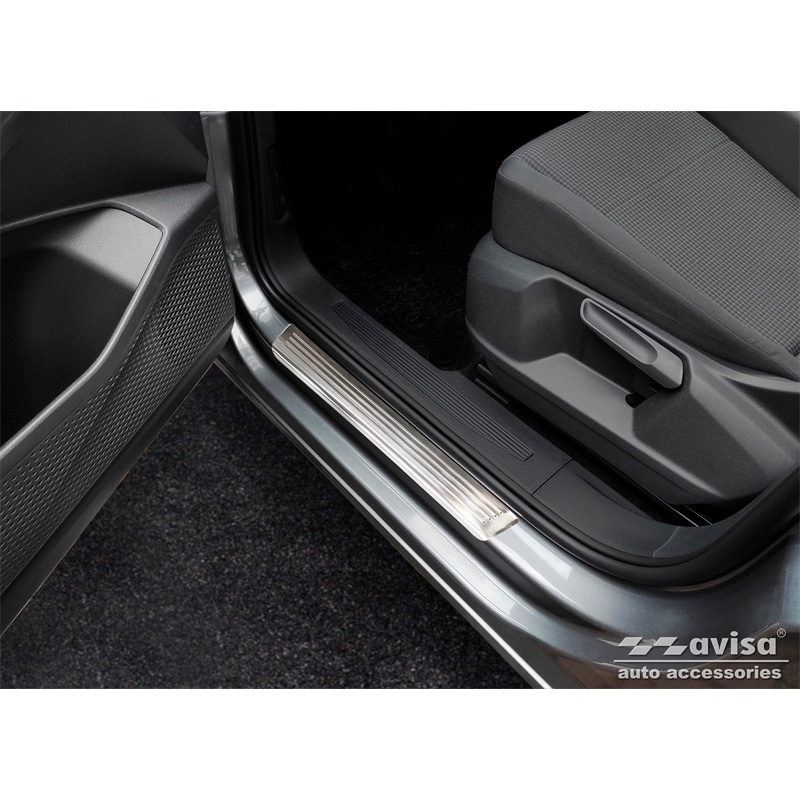 Inox door sill protectors  Volkswagen Caddy V 2020- - 'Lines' - 2-pieces