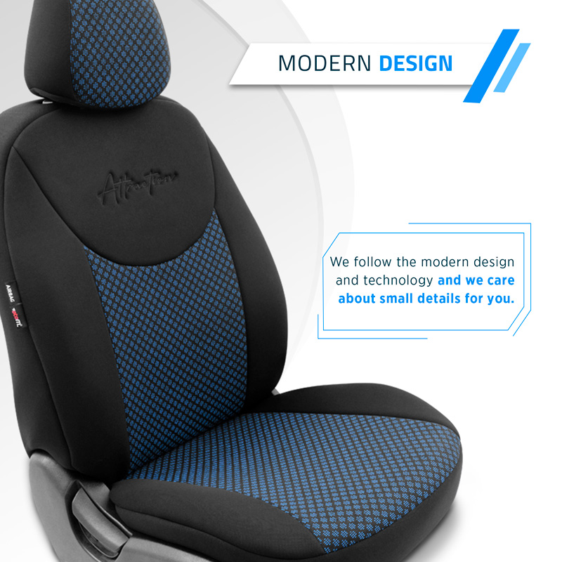 Universal Fabric Seat cover set 'Attraction' Black/Blue - 11-pieces -  Side-Airbags
