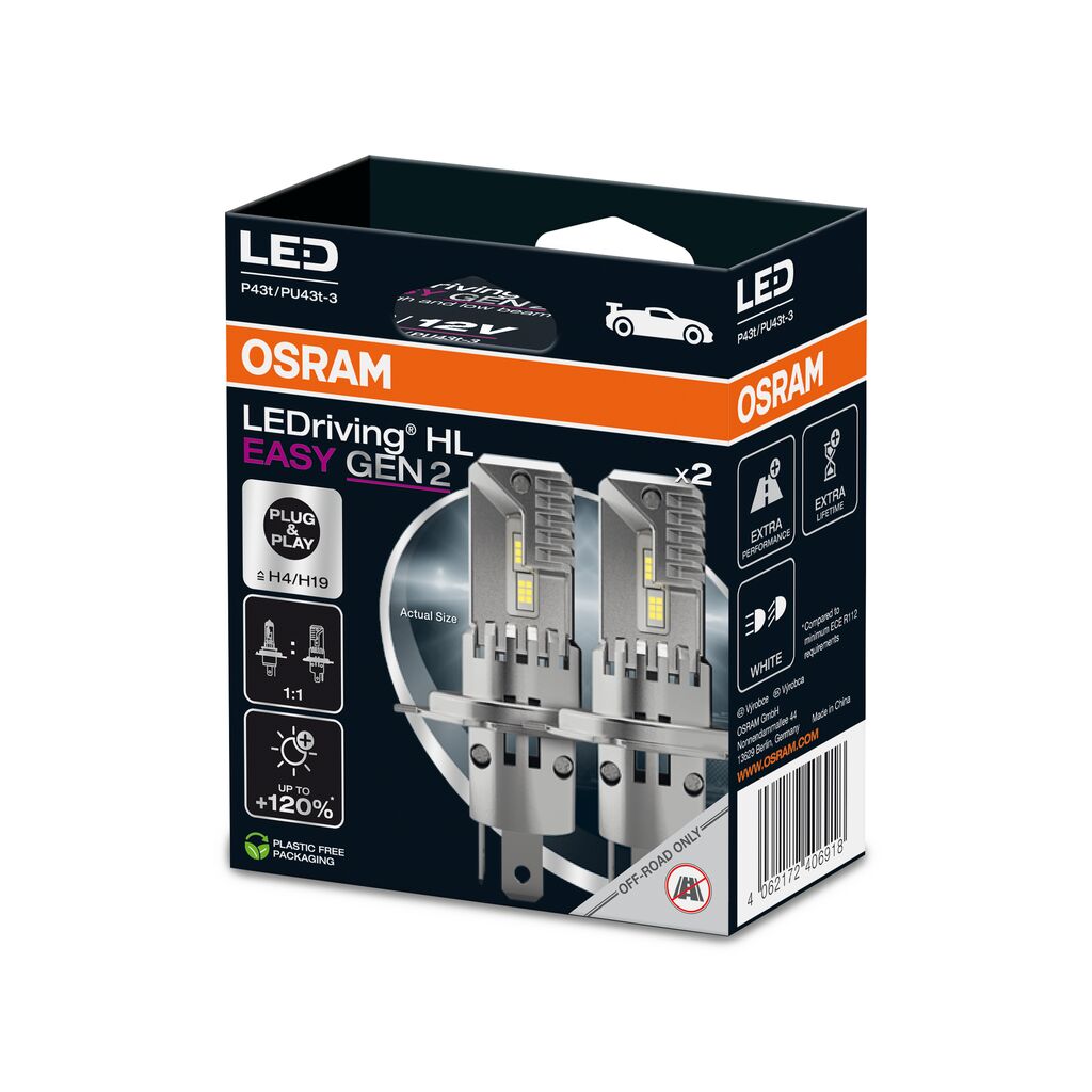 OSRAM LEDriving HL EASY Gen2 H4 / H19 LED Bulbs 12V 6500K
