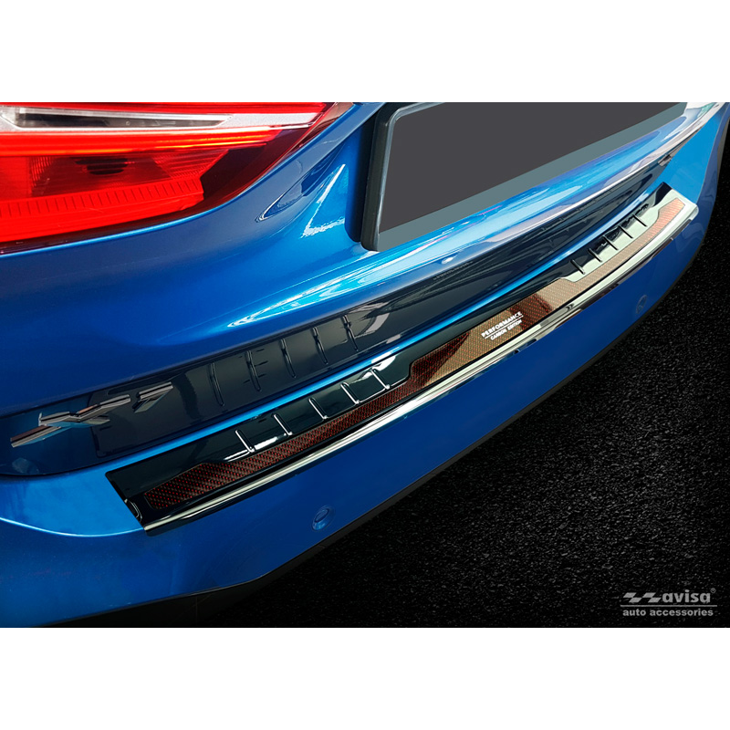 Stainless Steel Rear bumper protector 'Deluxe'  BMW X1 F48 2015-2022 'Performance' Black Mirror/Red-Black Carbon