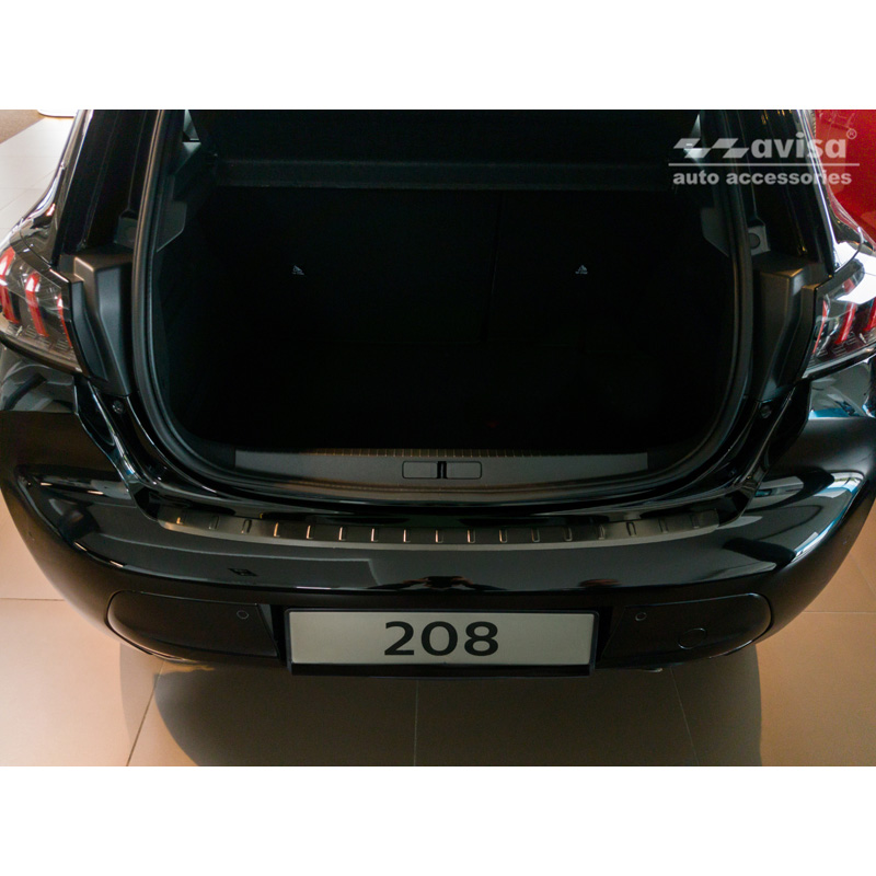 Black Stainless Steel Rear bumper protector  Peugeot 208 II HB 5-doors 2019-2023 & FL 2023- 'Ribs'