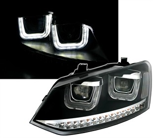 Headlights VW Polo 6R 09- DRL black Facelift look welcome