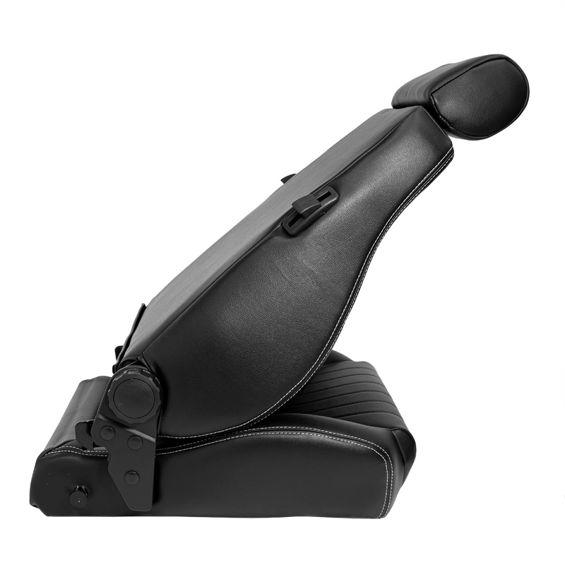 Sport seat 'Retro' - Black Synthetic leather + Silver stitching - Dual-side reclinable back-rest - incl. slides