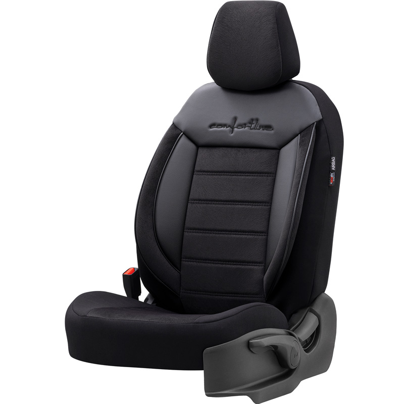 Universele Velours/Stoffen Stoelhoezenset 'Comfortline' Zwart - 11-delig - geschikt voor Side-Airbags