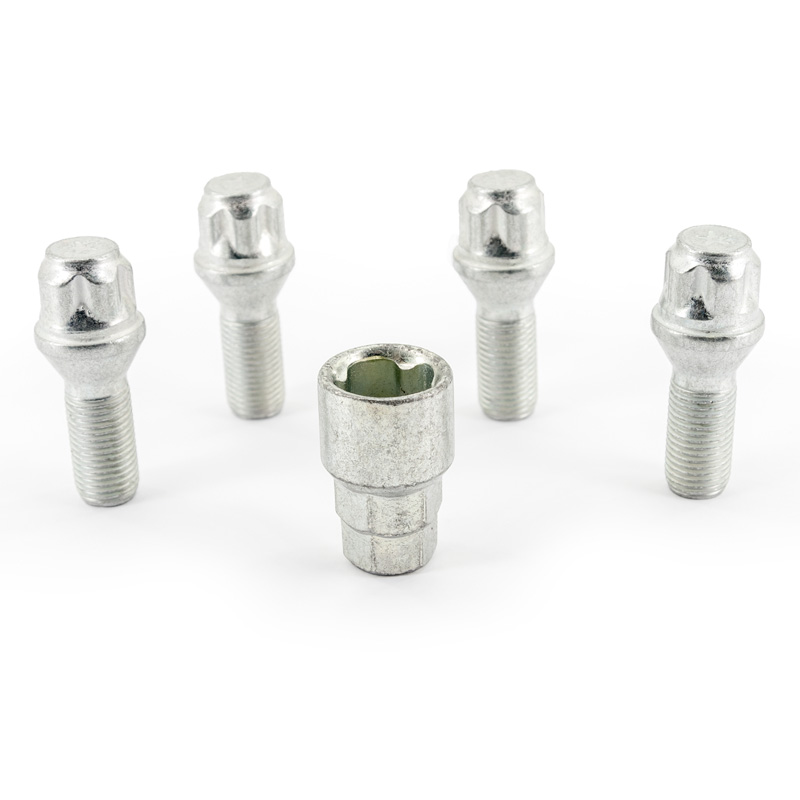 H&R Wheel lock set M14x1.50x28mm Taper - 4 wheel lock bolts incl. adapter