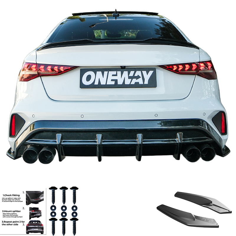 Oneway Heckschürzenansätze (Seitenteile) passend für Audi A3 (8Y) Limousine S-Line/S3 Facelift 2025- - Schwarz glänzend