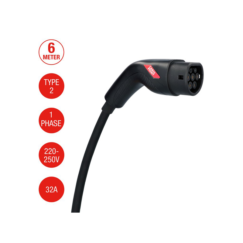 Câble de charge Carpoint pour véhicule électrique Type 2>2 32 AMP monophasé 6 mètres